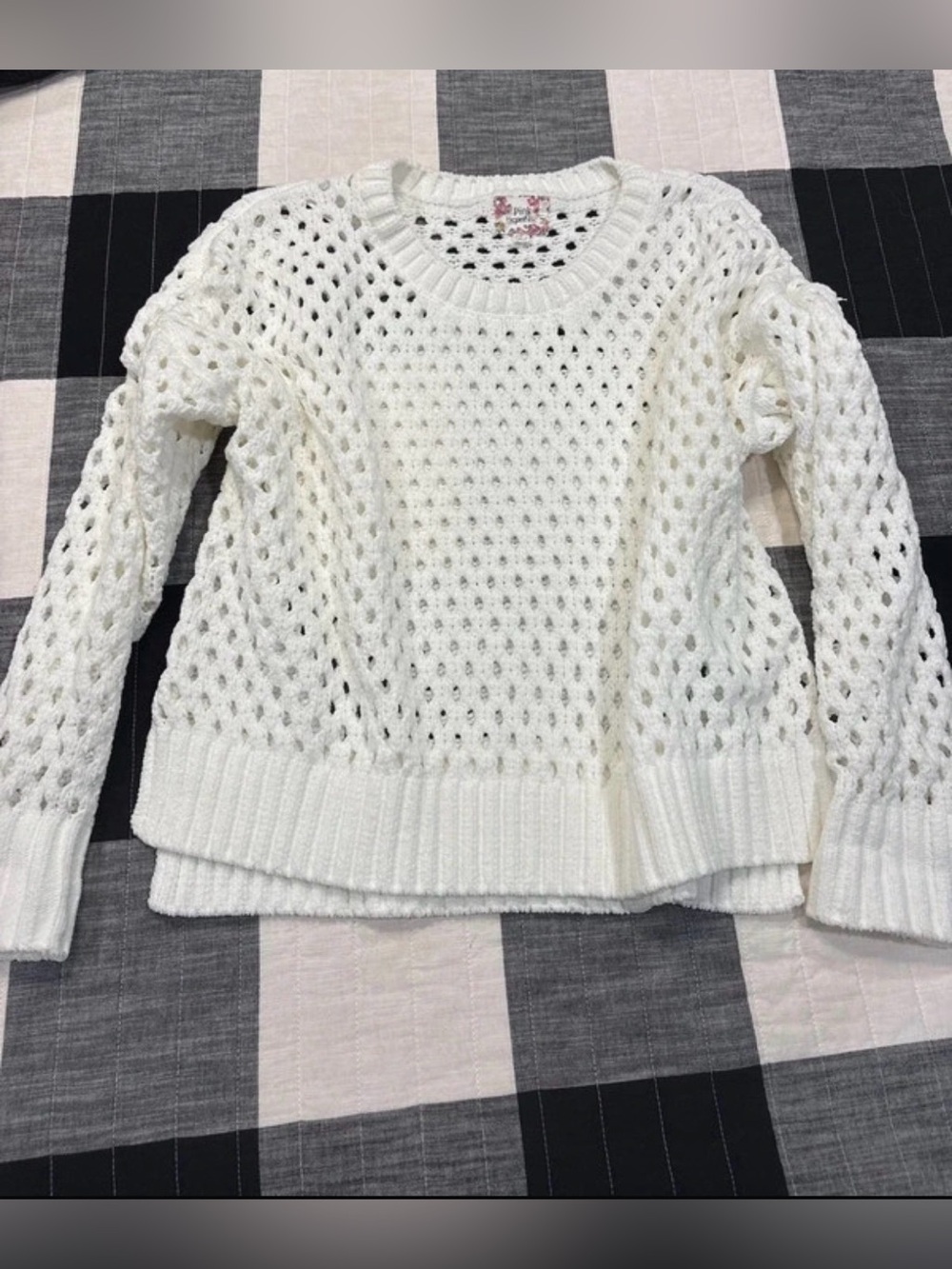 Pink Republic Cream Open-Weave Crewneck Sweater